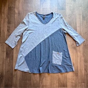 Focus Casual Life Womens Lagenlook Tunic Top XL Blue Striped 3/4 Sleeve